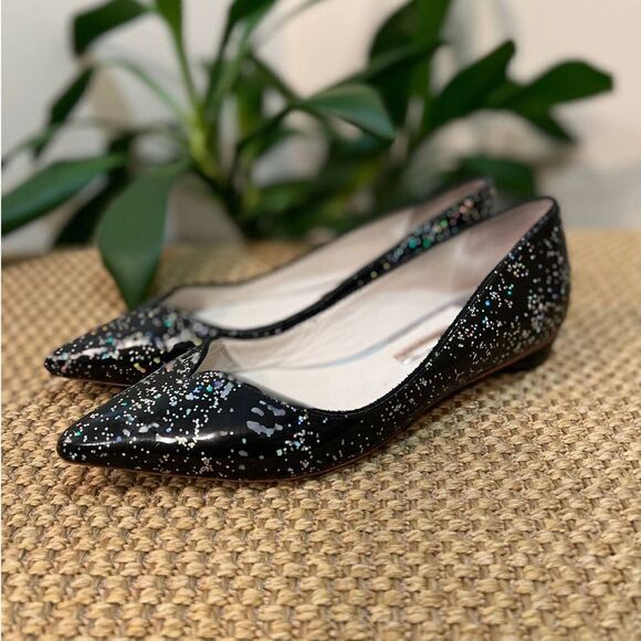 Sophia Webster Black Glitter Pointed Toe Flats Sz. 37 (US 6.5) - Picture 2 of 8
